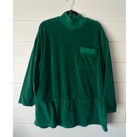 Vintage 70's T.T. Topper Sears Velour Mock neck Tunic Green top Large - Picture 1 of 7